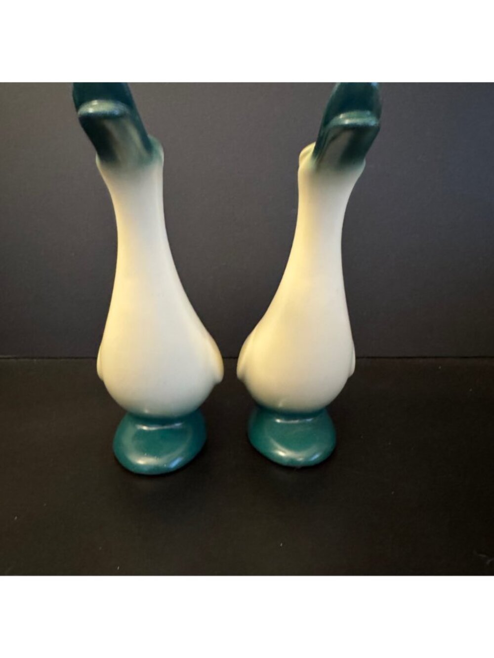 2 Vintage Stanford Sebring Pottery Ducks Goose Green & Cream 8.5 inch MCM 50s/60 - Picture 2 of 8